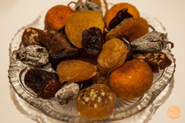 Variety of Armenian dried fruits on New Year dinner