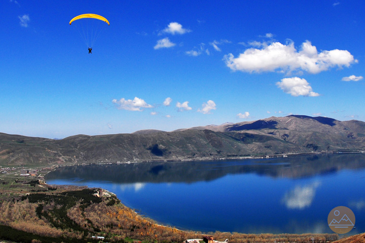 Paragliding in Armenia - flying above Lake Sevan in Armenia