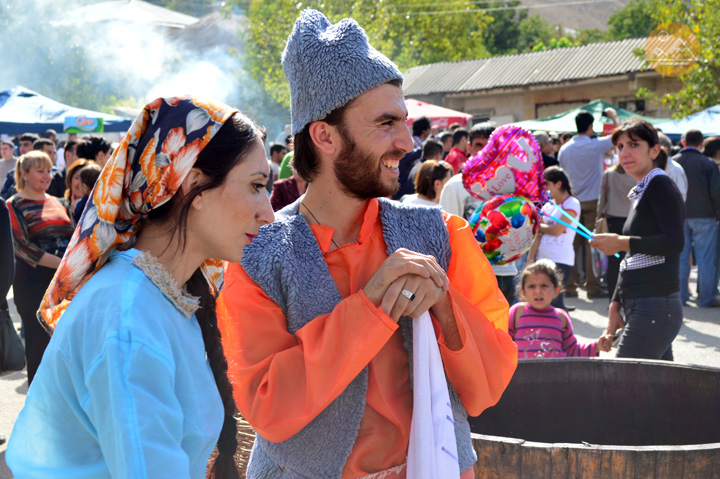 Armenian people dresses in traditional Armenian clothes, Areni village, Armenia data-verified=