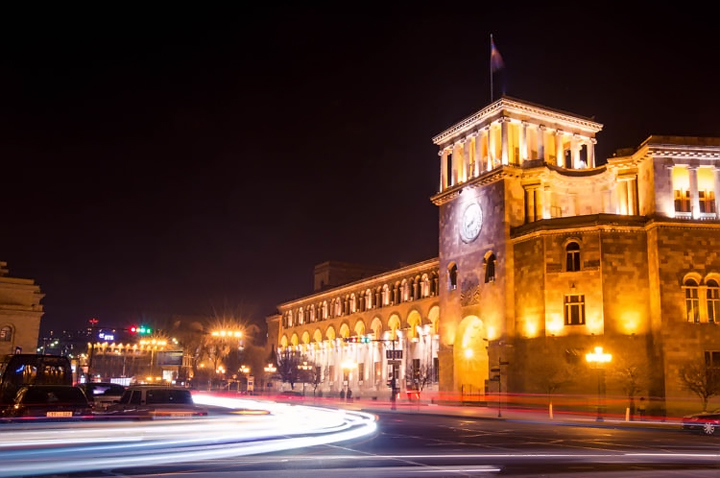 Republic square of Yerevan at night - travel to Armenia