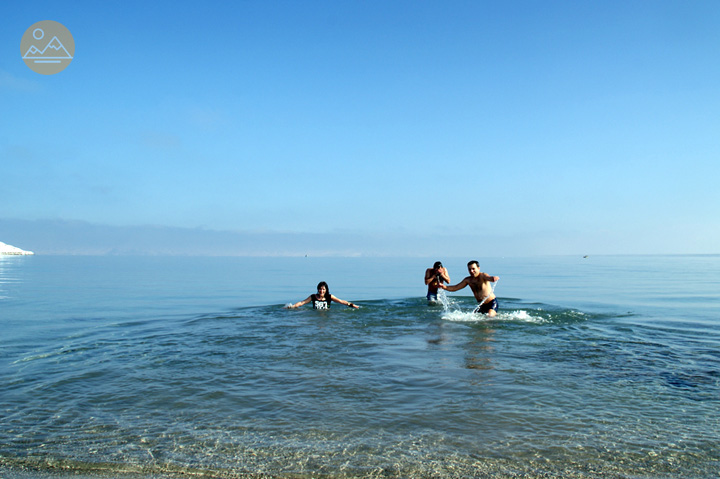 Swimming in Lake Sevan in winter - travel in Armenia